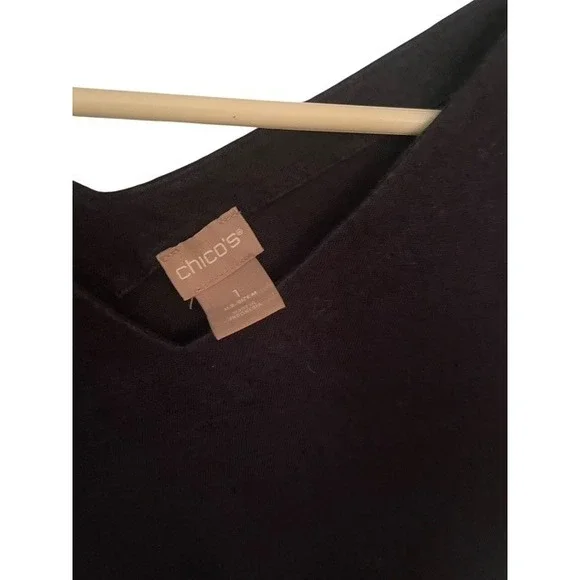 Chicos Women's Black V-Neck Short Sleeve Top Blouse Casual Everyday - Picture 3 of 4